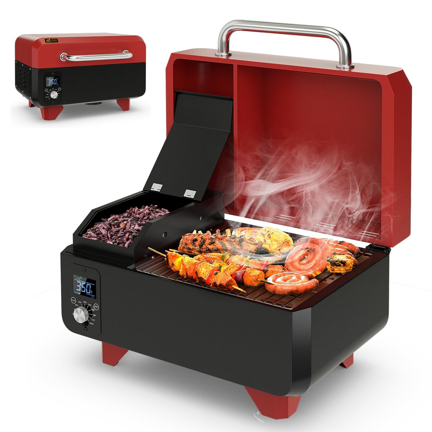 8-in-1 Portable Pellet Grill with Digital Control and Meat Probe for Backyard
