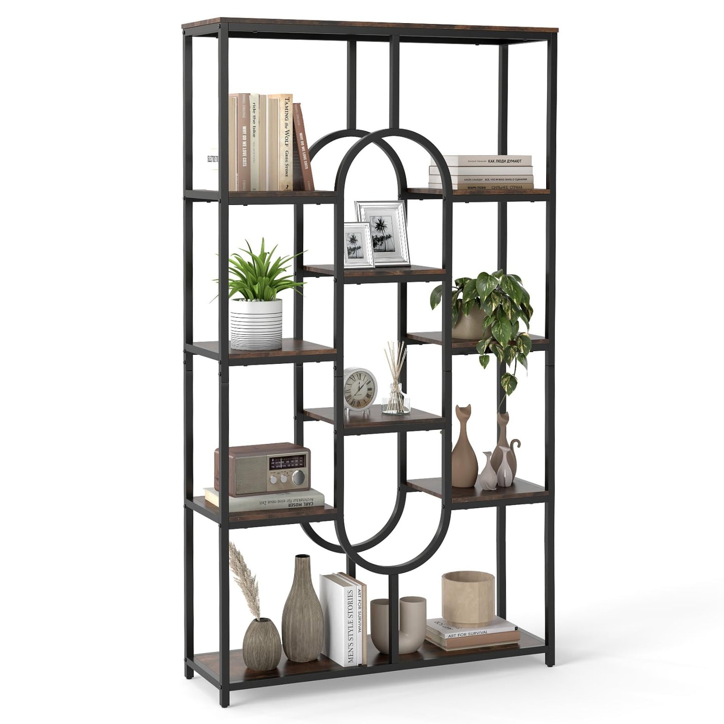 10-Tier Bookshelf, Industrial Etagere Bookcase with Open Storage Shelves