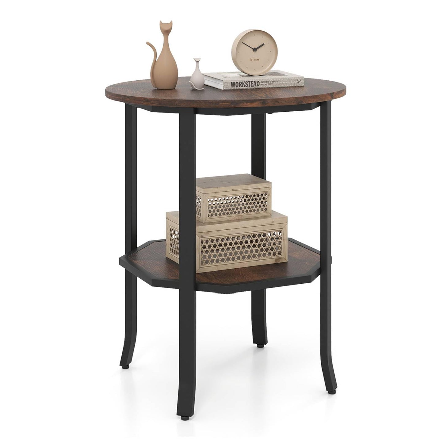 Round Side 2-Tier End Table with Storage Shelf