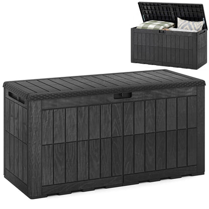 Garden Storage Box, Waterproof Resin Deck Box Bench with Lockable Lid & Handles