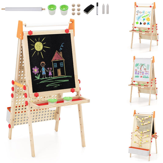 4-in-1 Wooden Kids Art Easel with Paper Roll