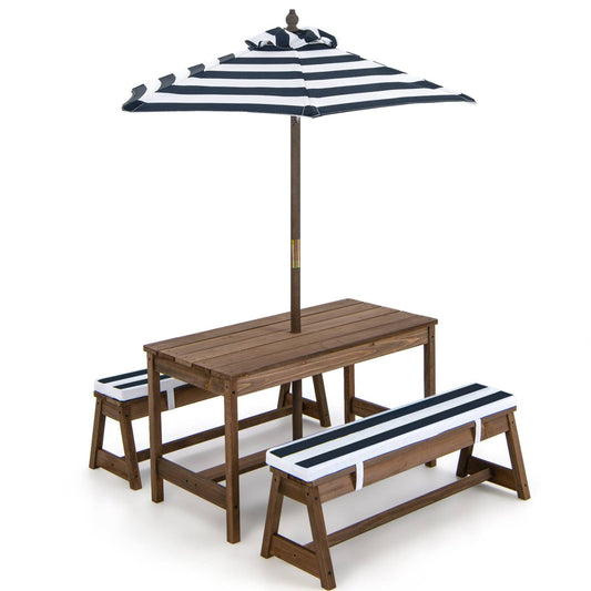 Wood Kids Picnic Table and Bench Set with Cushions