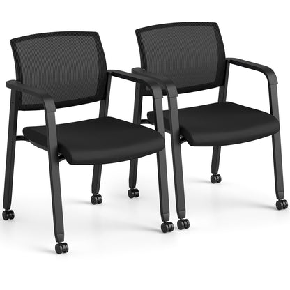 Set of 2 Stackable Reception Chairs, Upholstered Mesh Office Chair Meeting Conference Armchair