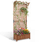 Raised Garden Bed with Trellis, Wooden Trough Planter, Outdoor Garden Weather-Resistant Plant Rack for Vines