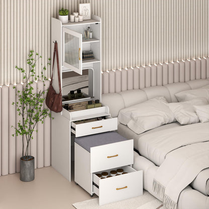 Small Dressing Table with Flip Up Mirror and Cushioned Storage Stool