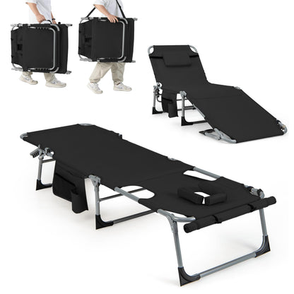 Folding Sun Lounger, 5-Position Adjustable Garden Sunbed with Face Hole