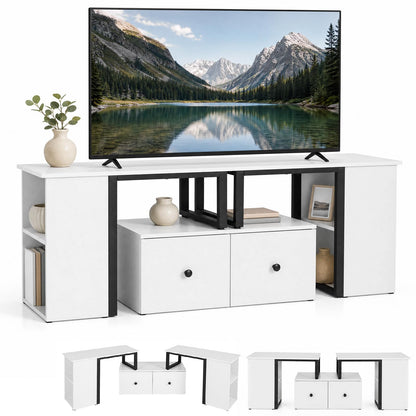 Wood TV Cabinet Lowboard TV Stand with 2 Large Drawers