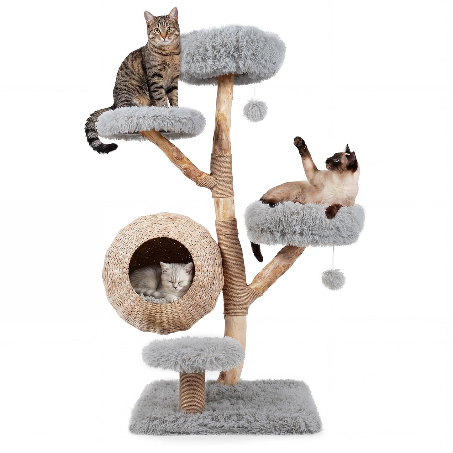 134CM 5-Tier Cat Tree with Woven Cat Condo and Hanging Balls