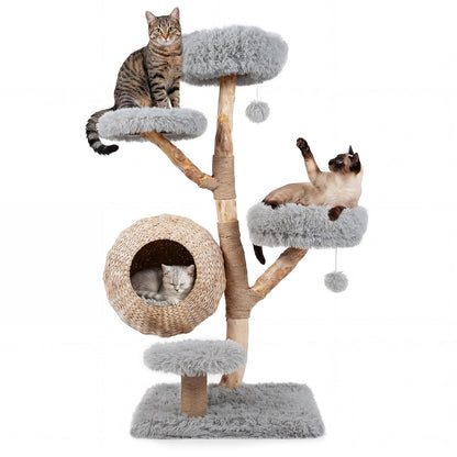 134CM 5-Tier Cat Tree with Woven Cat Condo and Hanging Balls