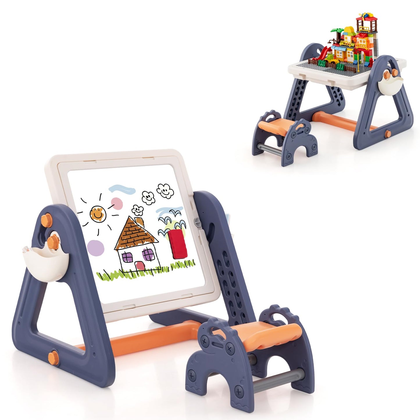 2-in-1 Kids Art Table & Easel with Rotatable & Removable Desktop