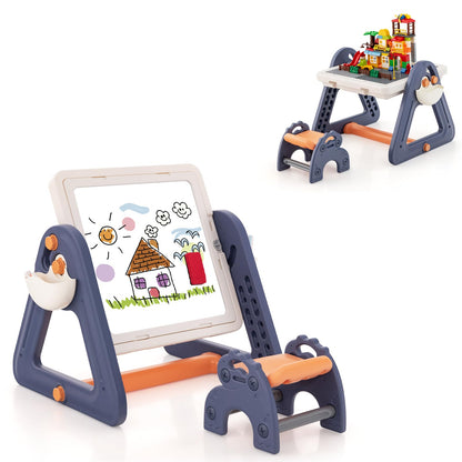 2-in-1 Kids Art Table & Easel with Rotatable & Removable Desktop