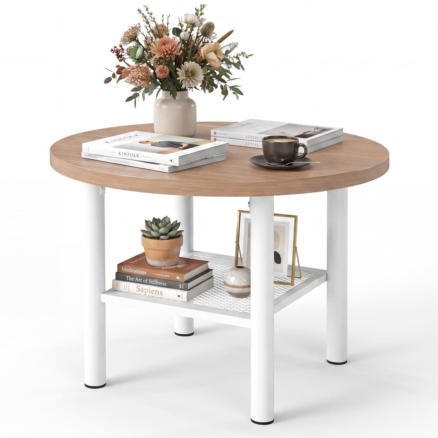 2-Tier Round Coffee Table with Storage