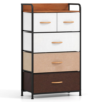 5-Drawer Tall Narrow Fabric Dresser with Removable Fabric Bins