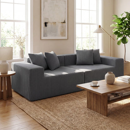 204cm Corduroy Boneless Sofa Couch with 4 Pillows