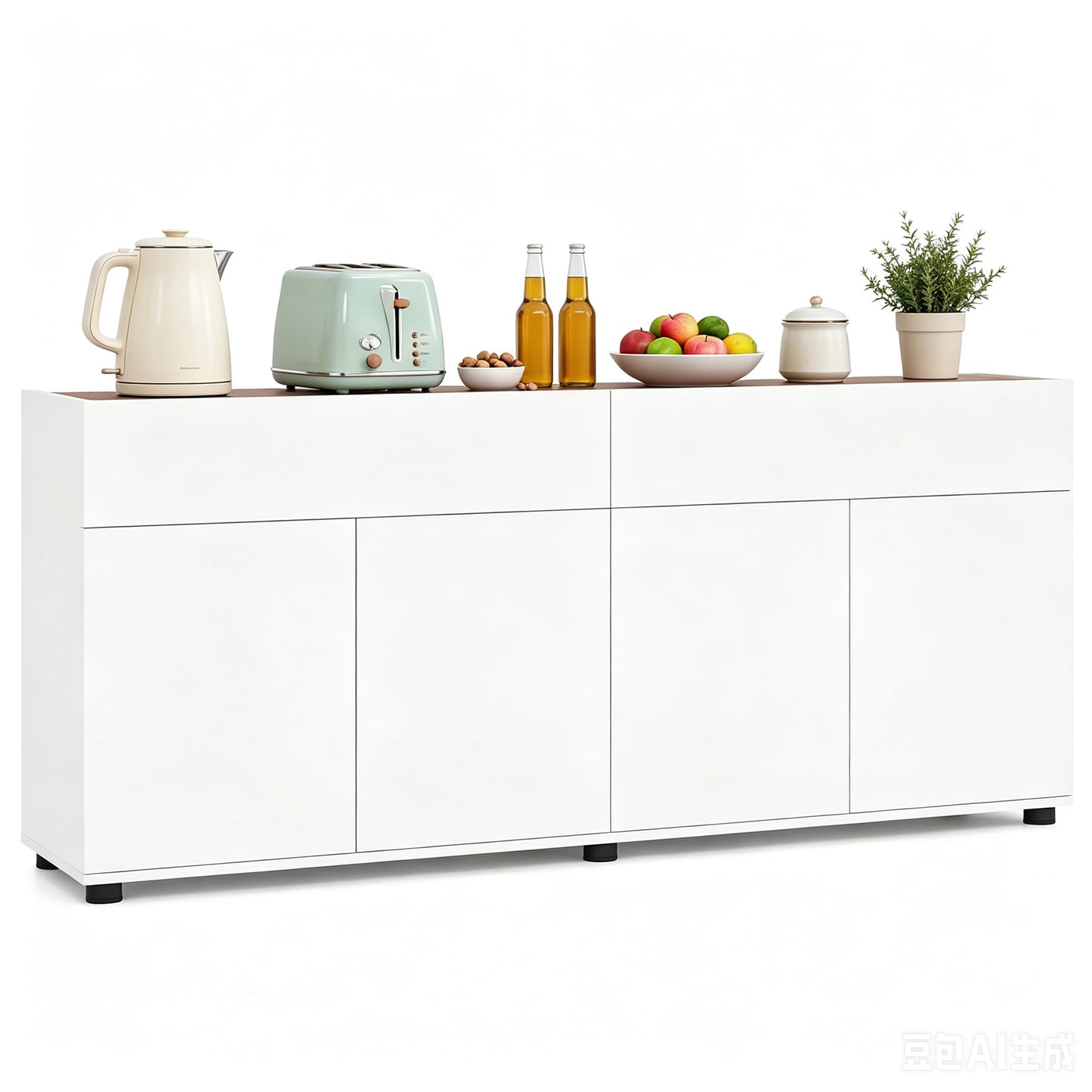 160cm Large Buffet Sideboard, 4 Door Storage Cabinet