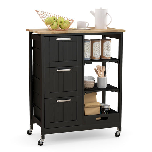 Kitchen Island Rolling Cart Utility Cart on Lockable Wheels with 3 Drawers