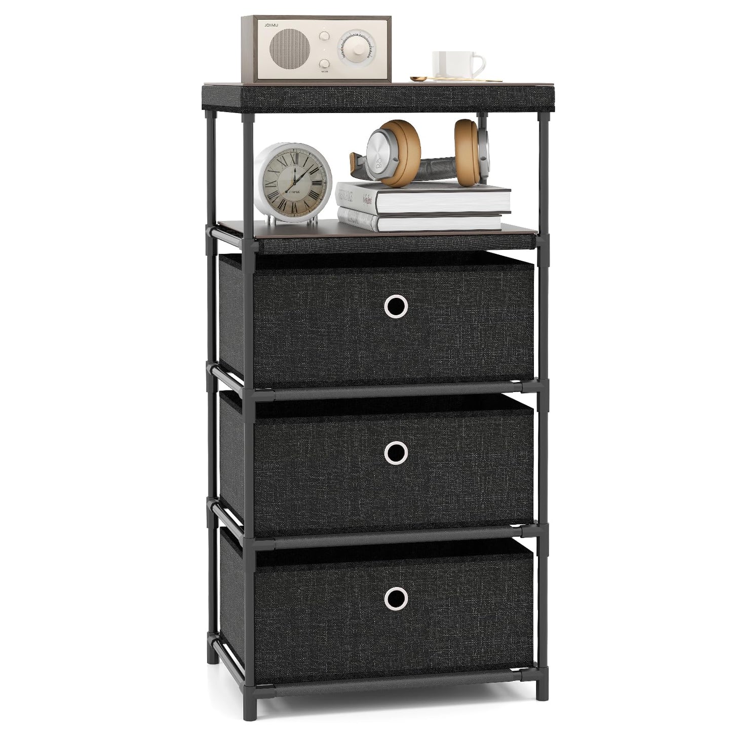 Dresser with 3 Drawers with Wood Top and Metal Frame