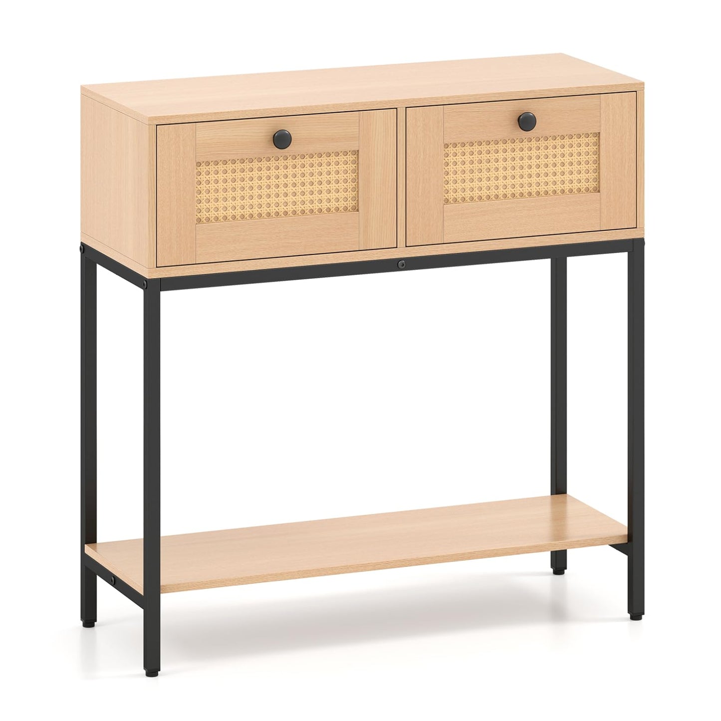 80 CM Boho Console Table with 2 Drawers and Bottom Shelf