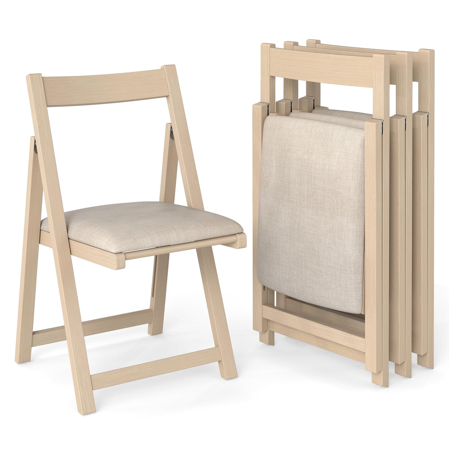 Foldable Dining Chair Set of 4 with Padded Seat and Curved Backrest