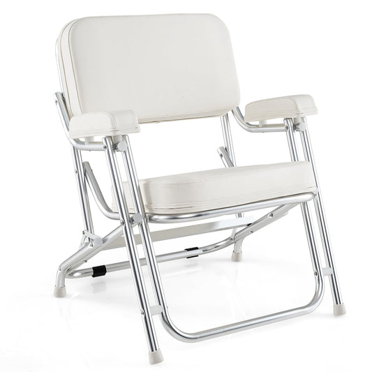 Upholstered Folding Deck Chair with Padded Backrest & Armrests