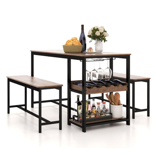 3PCS Dining Table and Benches Set