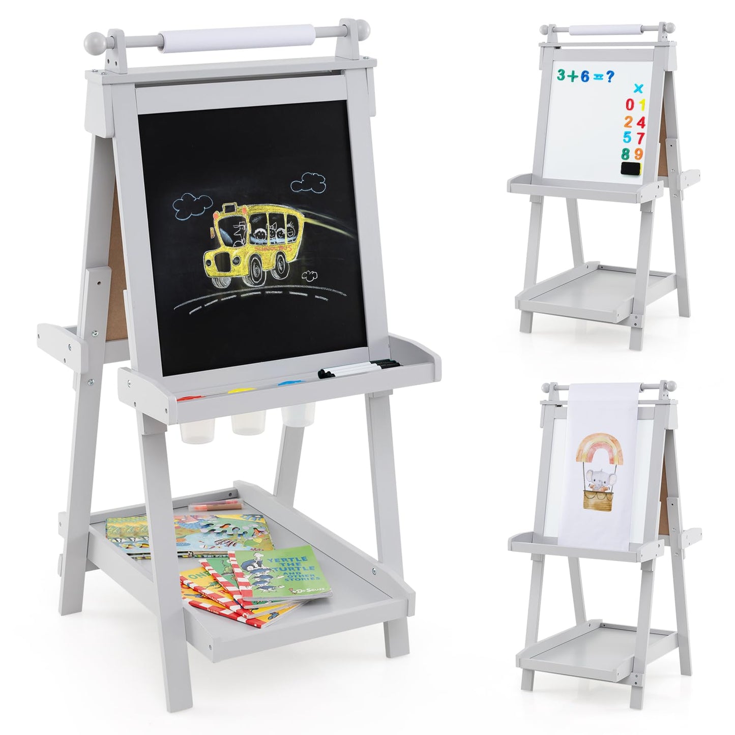 Kids Wooden Art Easel Double-Sided Height Adjustable Children Easel