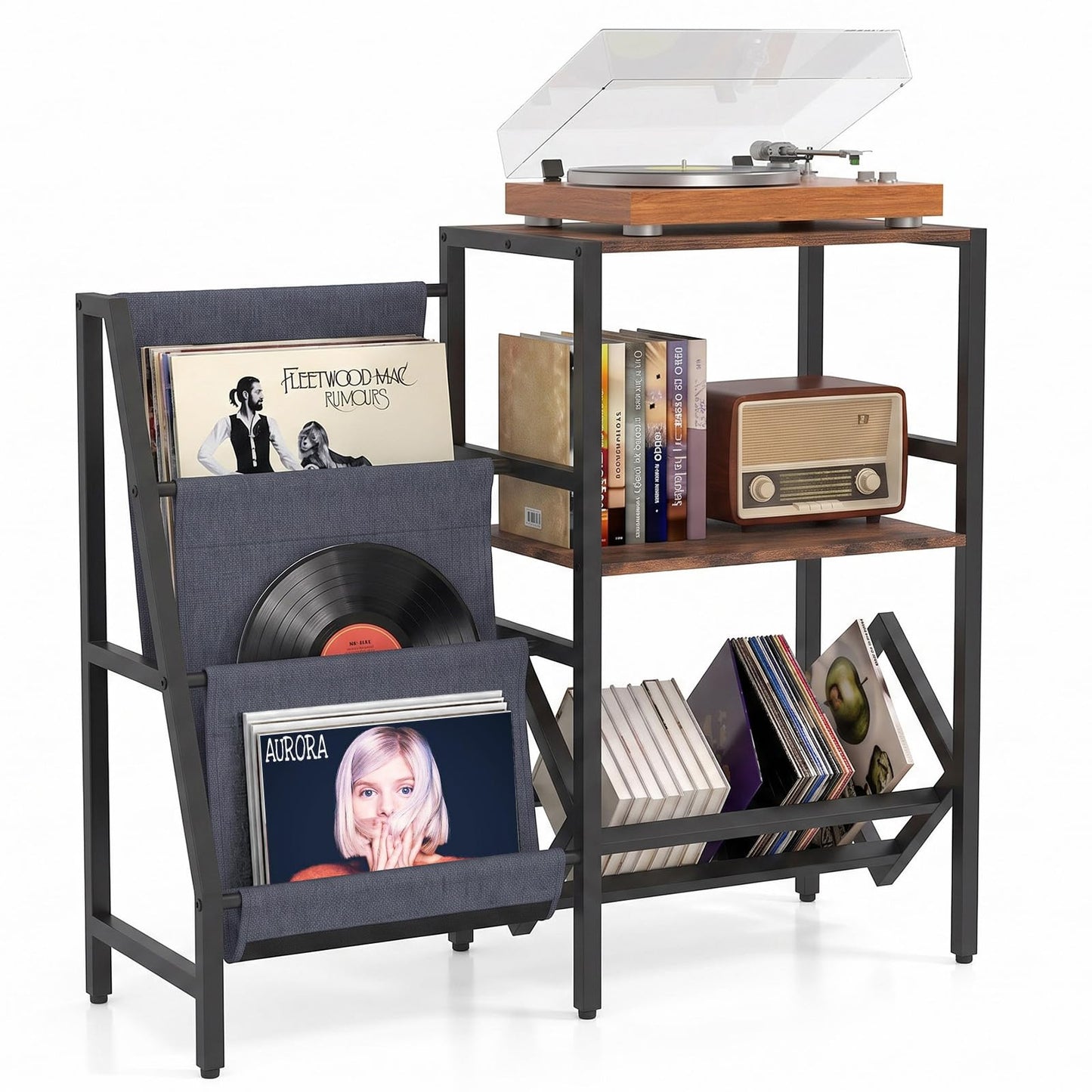 Record Player Stand with Vinyl Record Storage Shelf for 400+ Albums