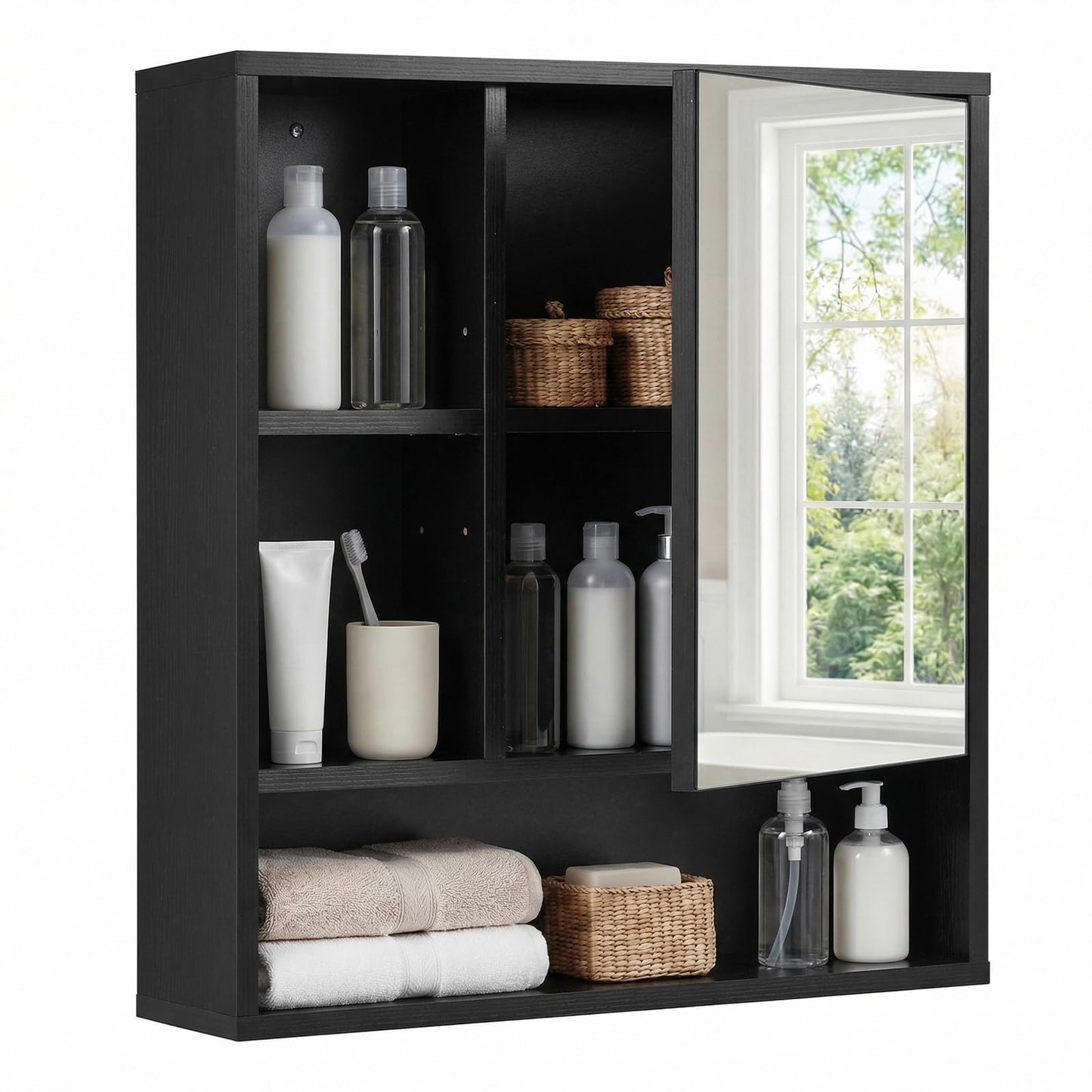 Wall Mounted Storage Organizer with Mirror for Bathroom
