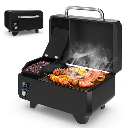 8-in-1 Portable Pellet Grill with Digital Control and Meat Probe for Backyard