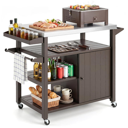 Outdoor Grill Cart Movable Prep Table with Storage Cabinet