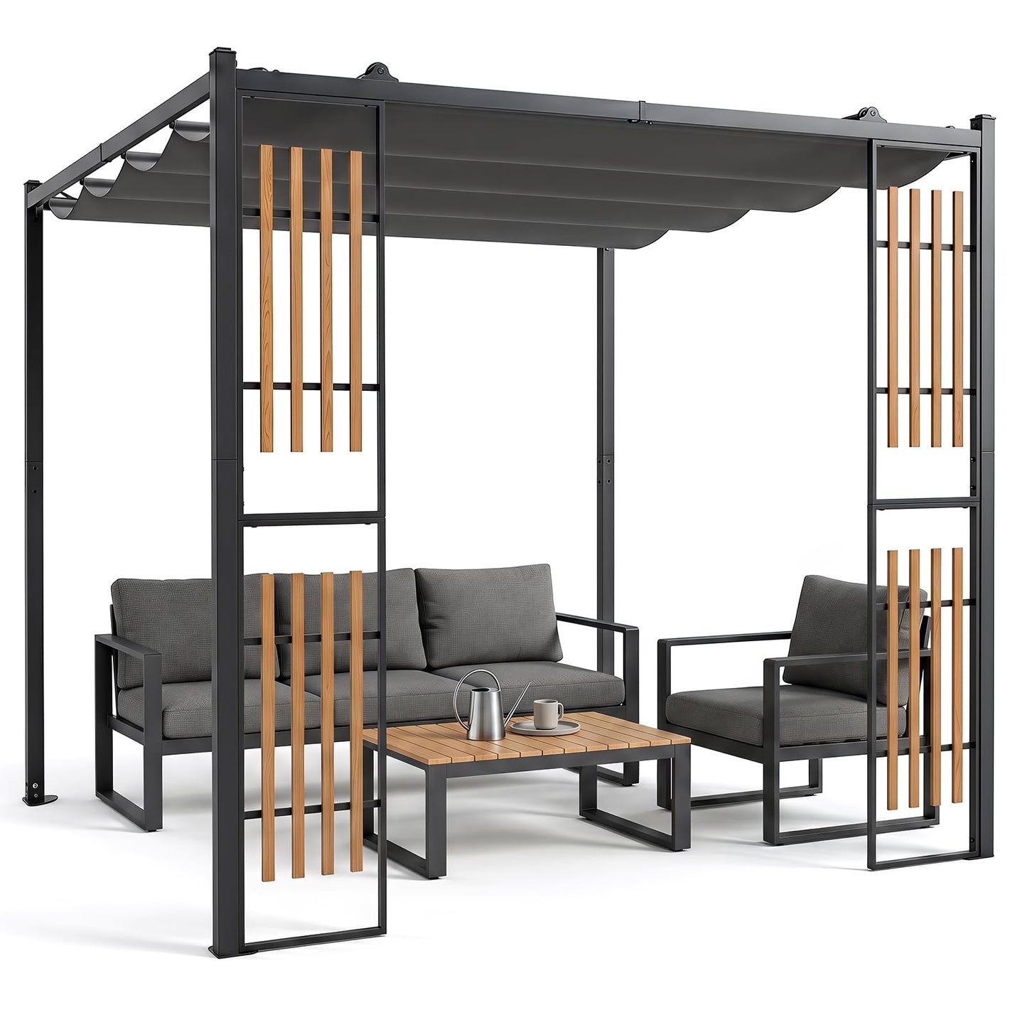 Outdoor Garden Pergola with 2 Slatted Screens for Courtyard