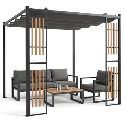 Outdoor Garden Pergola with 2 Slatted Screens for Courtyard