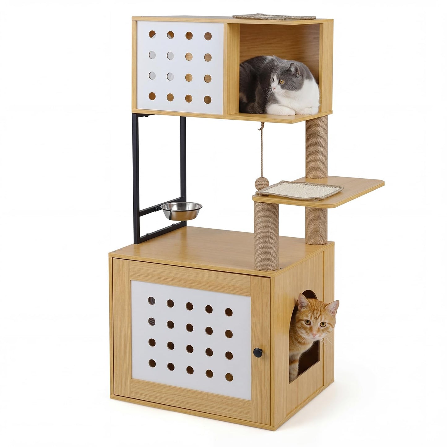 Cat Litter Box Enclosure Cat Tree Play Tower| Cats House Activity Center Hidden Washroom Toilet