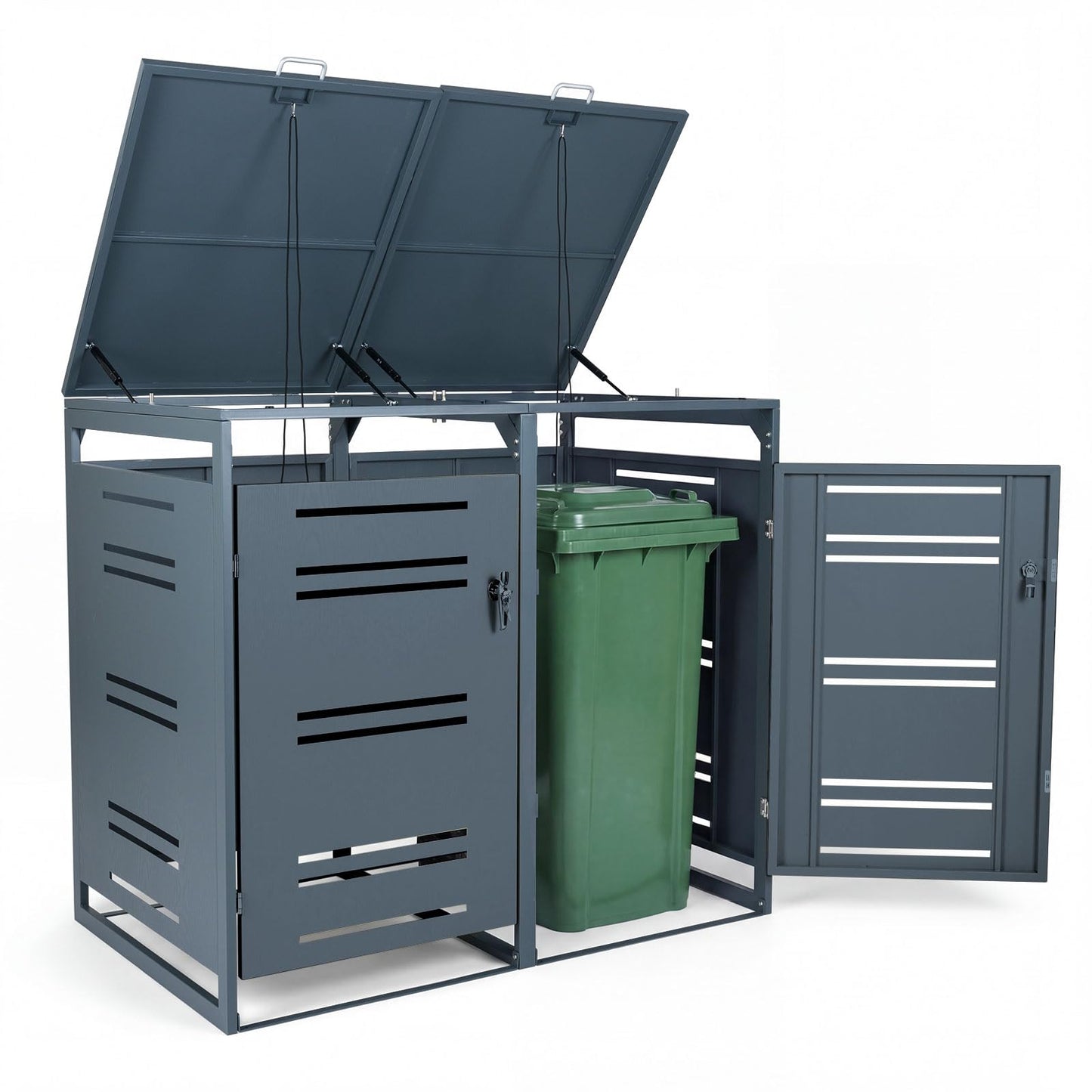 Outdoor Metal Garbage Bin Storage Shed for 2 Trash Cans