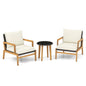 Wooden Patio Bistro Set with Soft Cushions and Tempered Glass Tabletop,