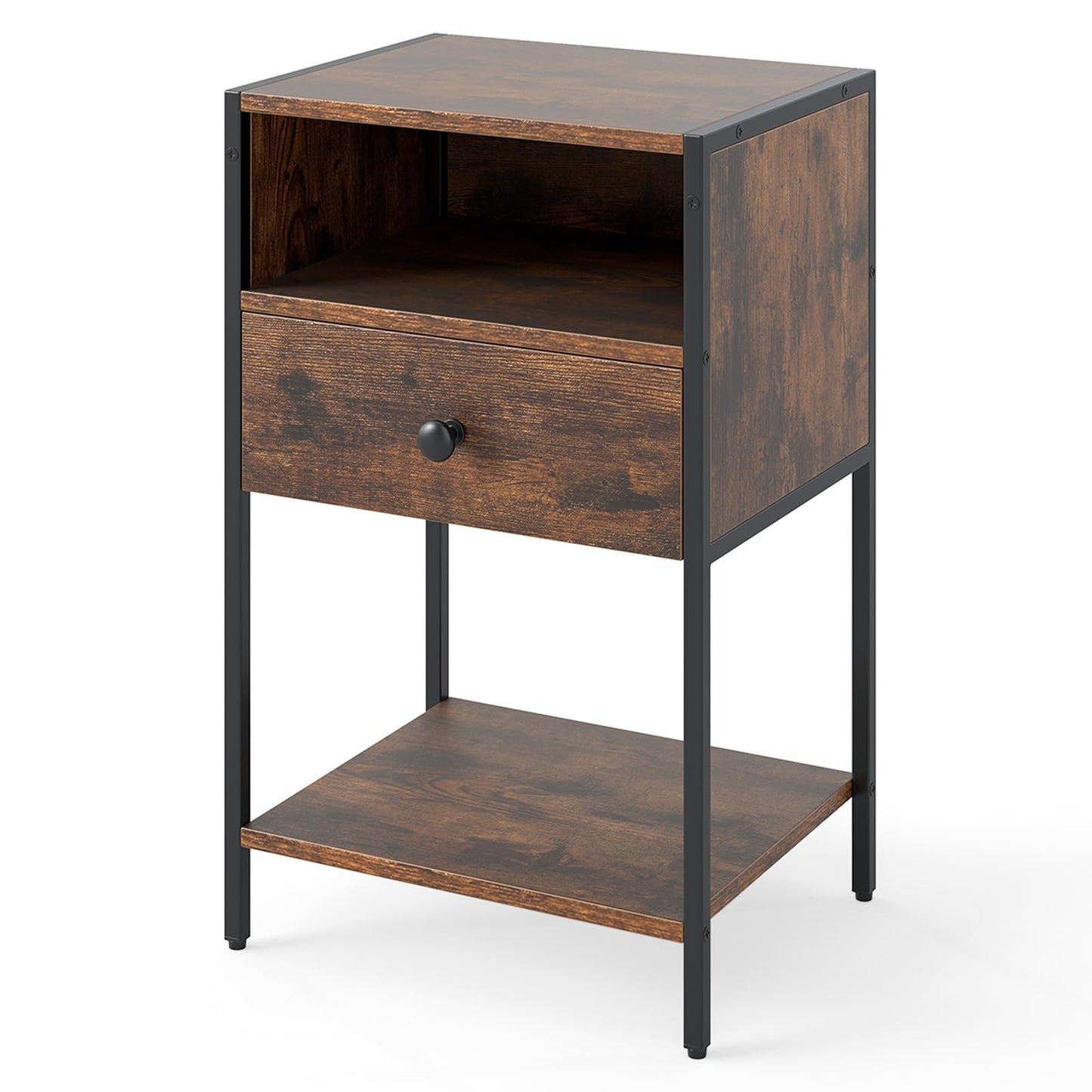 Nightstand with Open Compartment and Storage Shelf