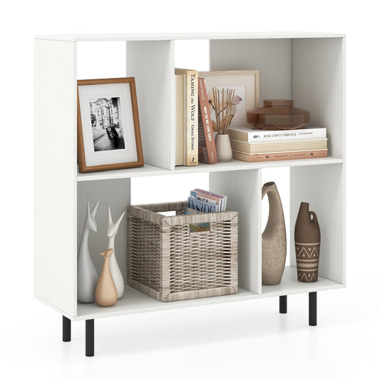 Mid Century Modern Minimalist Cube Bookshelf with 4 Compartments