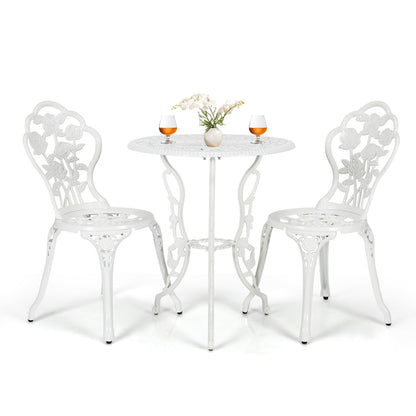 3 Pieces Aluminium Round Garden Dining Table and 2 Chairs with Umbrella Hole