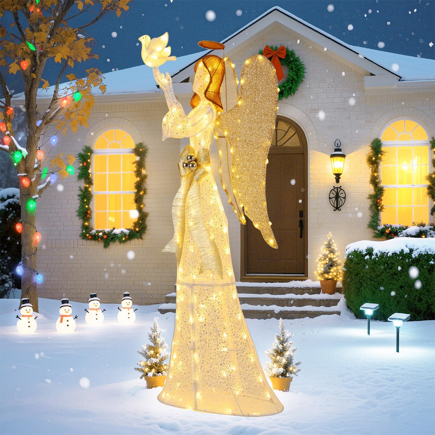 3D Lighted Angel Christmas Decoration with Pigeon and Golden Wings