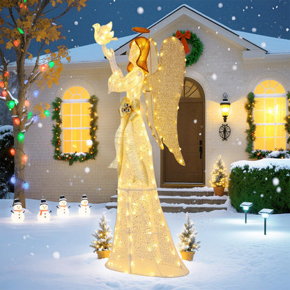 3D Lighted Angel Christmas Decoration with Pigeon and Golden Wings