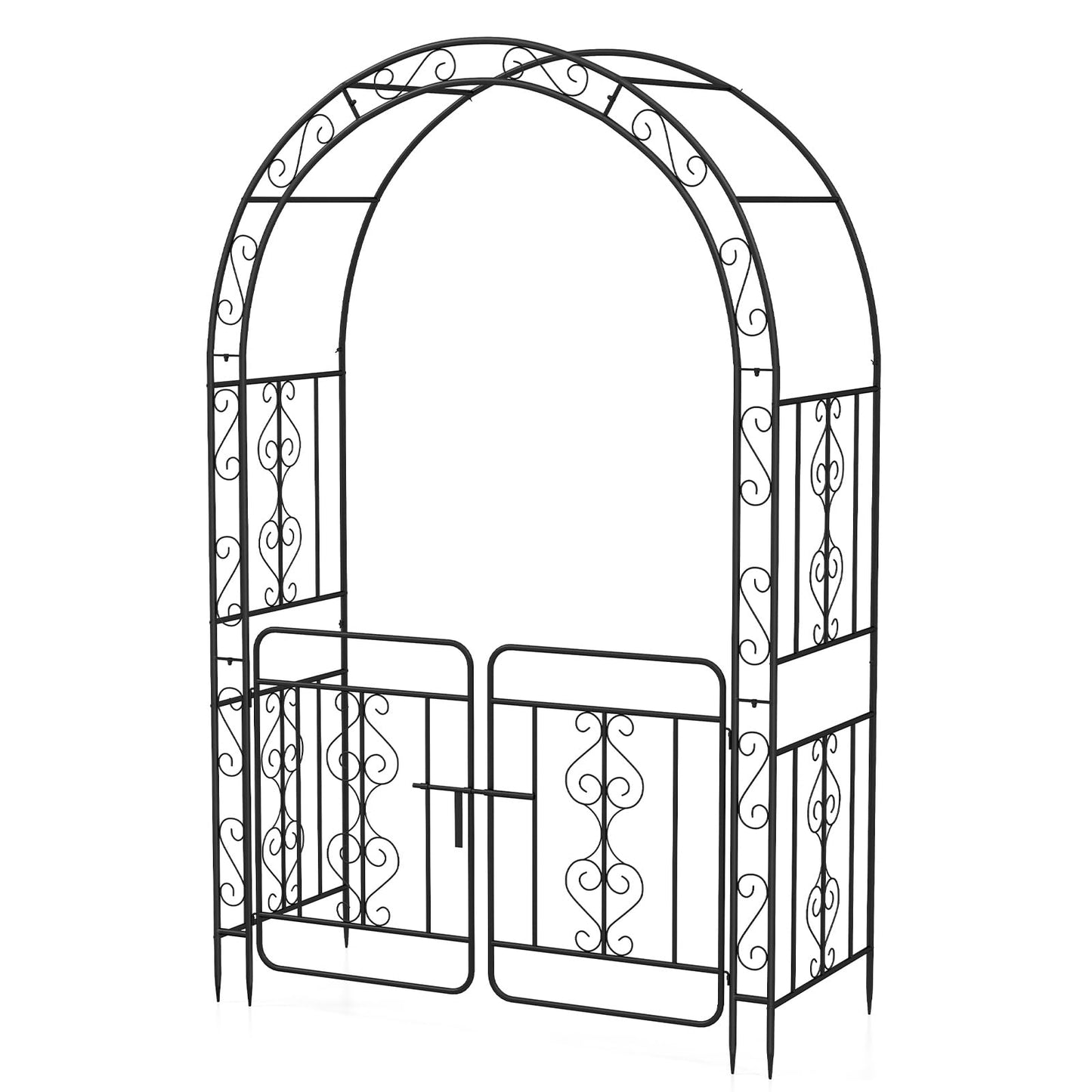 Garden Arbor with Gate and Multiple Side Crossbars for Decoration