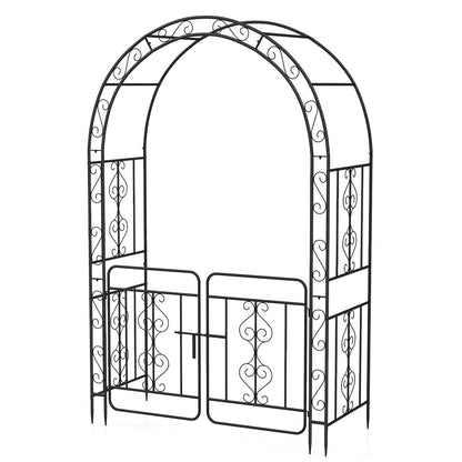 Garden Arbor with Gate and Multiple Side Crossbars for Decoration