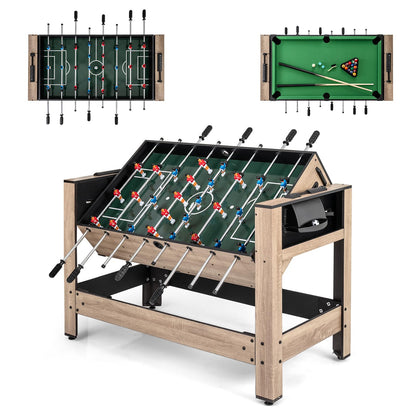 2 in 1 Multi Game Table, 124cm Reversible Football & Pool Combo Table with 2 Foosballs