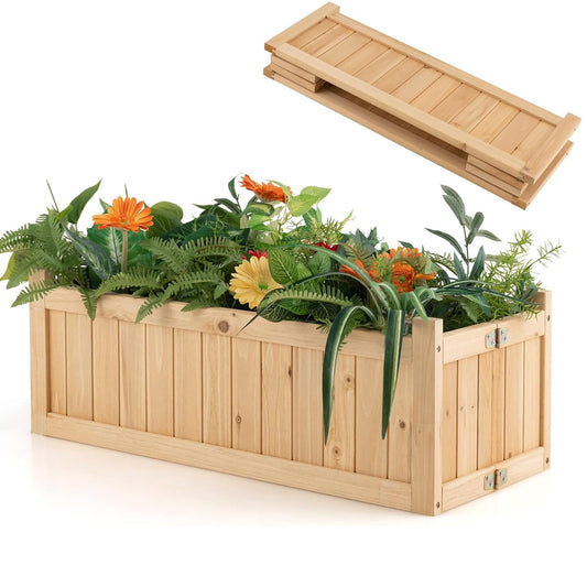 Folding Wooden Flower Planter with Drainage Hole (70 x 30 x 25cm)
