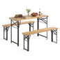 3 Piece Folding Picnic Table and Bench Set, Wooden Portable Camping Trestle Table Chairs