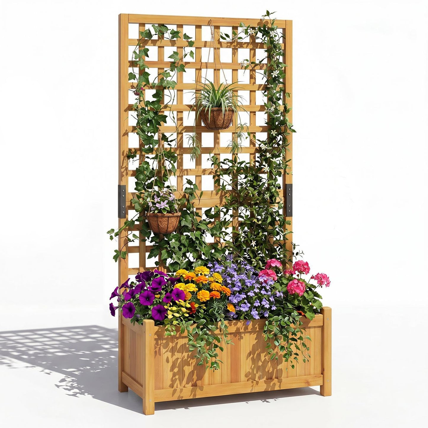 Raised Garden Bed with Trellis, Wooden Trough Planter