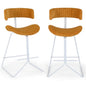 Bar Stools Set of 2, Fabric/PU Leather Upholstered Bar Chairs with Curved Back