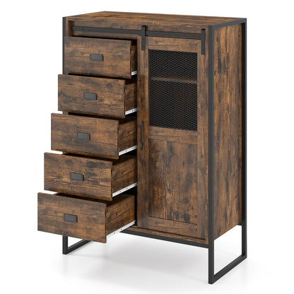 Storage Cabinet with Sliding Door & 5 Drawers