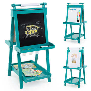 Kids Wooden Art Easel Double-Sided Height Adjustable Children Easel