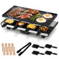2 in 1 reversible non-stick griddle plate, 8 pans, 8 wooden spatulas, tong, adjustable temperature, indoor party cooking